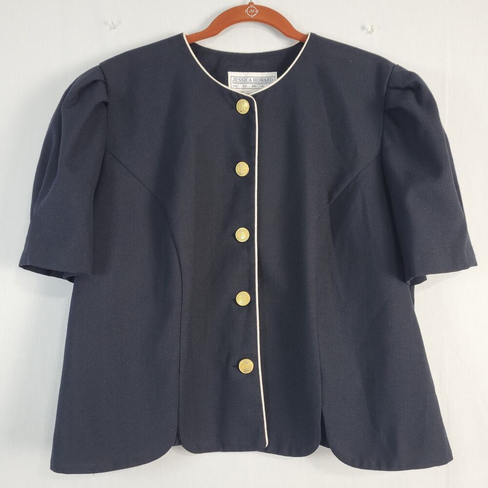 Vintage Button-Down Top sz 20 Black Gold Tone Crest Buttons Career Wear 90s USA